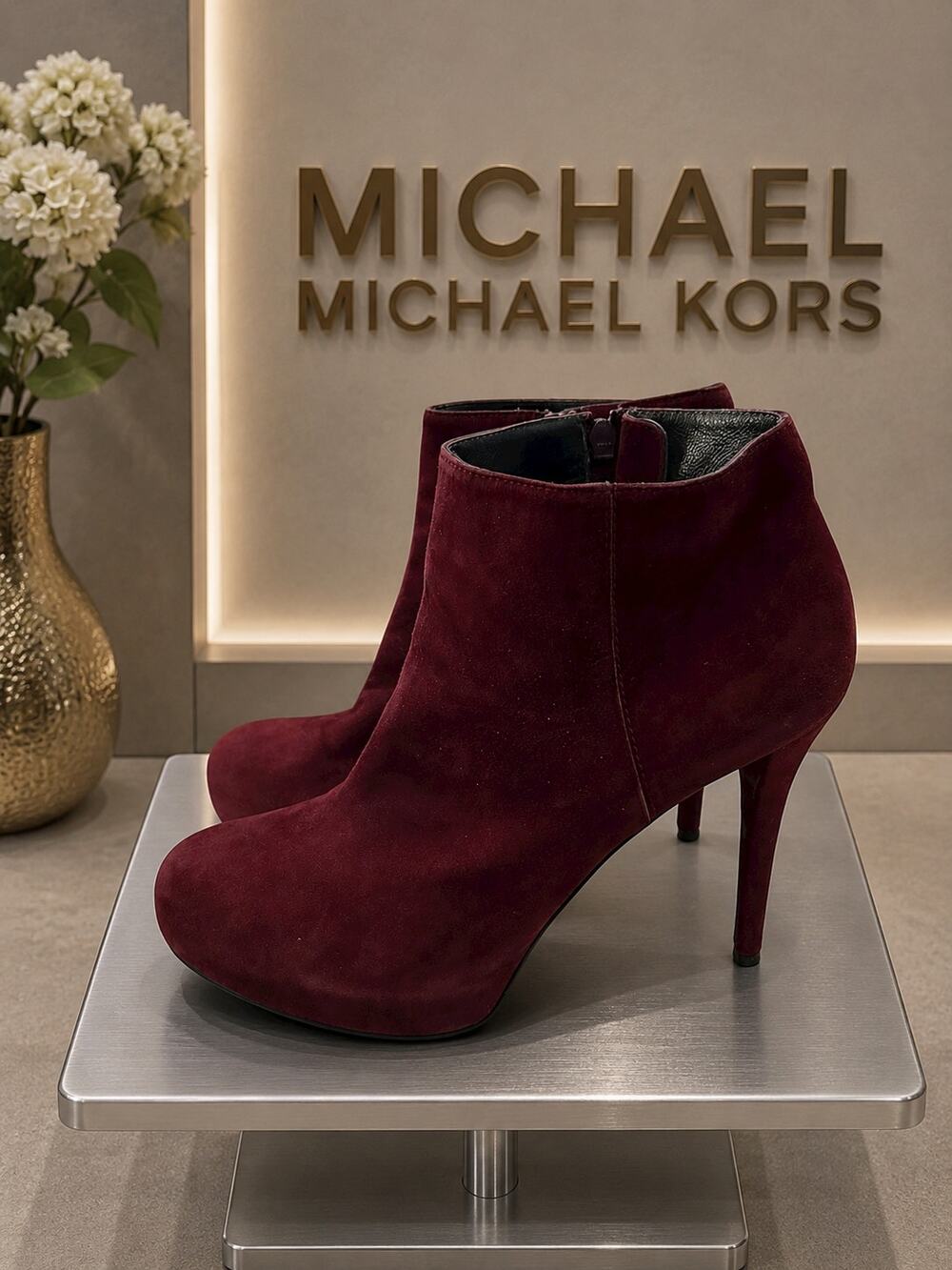 MICHAEL Michael Kors Burgundy Suede Platform Stiletto Ankle Boots 11M